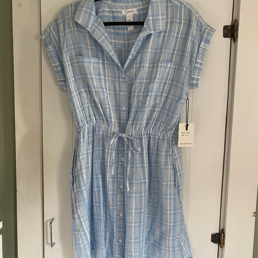 Japana Blue & White Plaid Button-Down Dress
